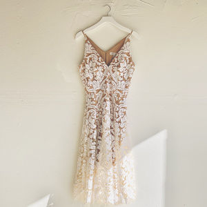 DRESS THE POPULATION Blair Sequin Lace Midi Dress